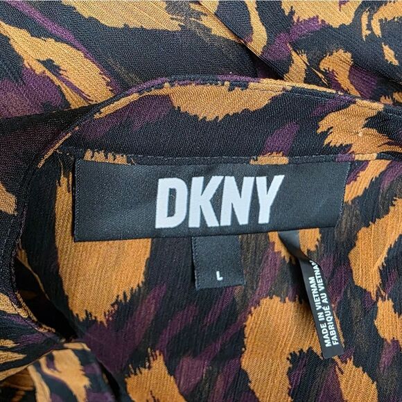 DKNY Leopard Animal Print Ruffle Button Up Shirt -  Size Large - Picture 8 of 8